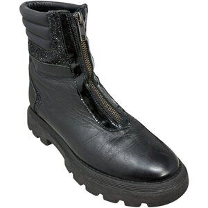 MANUELA Black Leather Front Zip Big Girl Ankle Booties